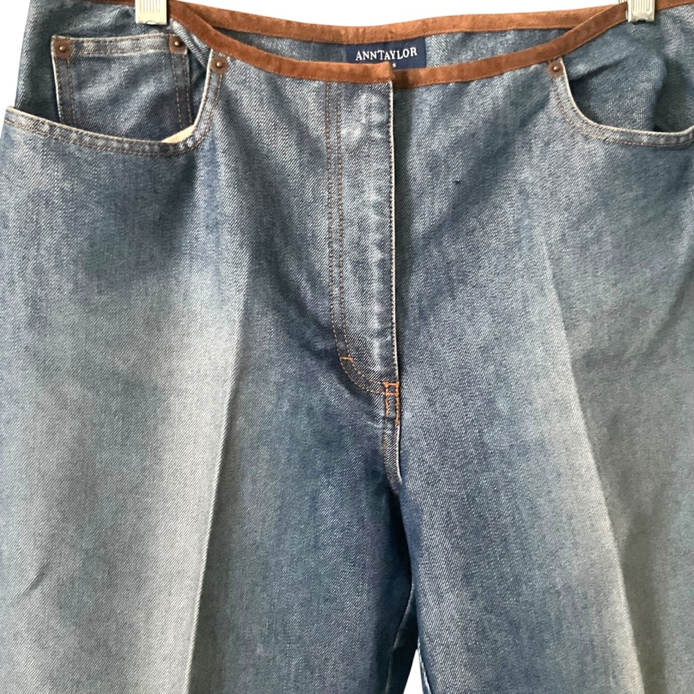 Ann Taylor Jeans Womens 12 Blue Straight Leg Mid Rise Suede Trim Medium Wash - Picture 5 of 7